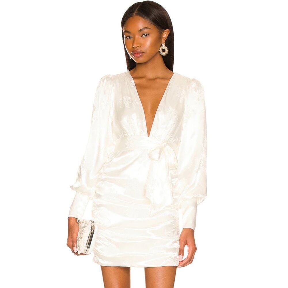 Majorelle Alayna White Satin Jacquard Mini Dress NWT Size Small